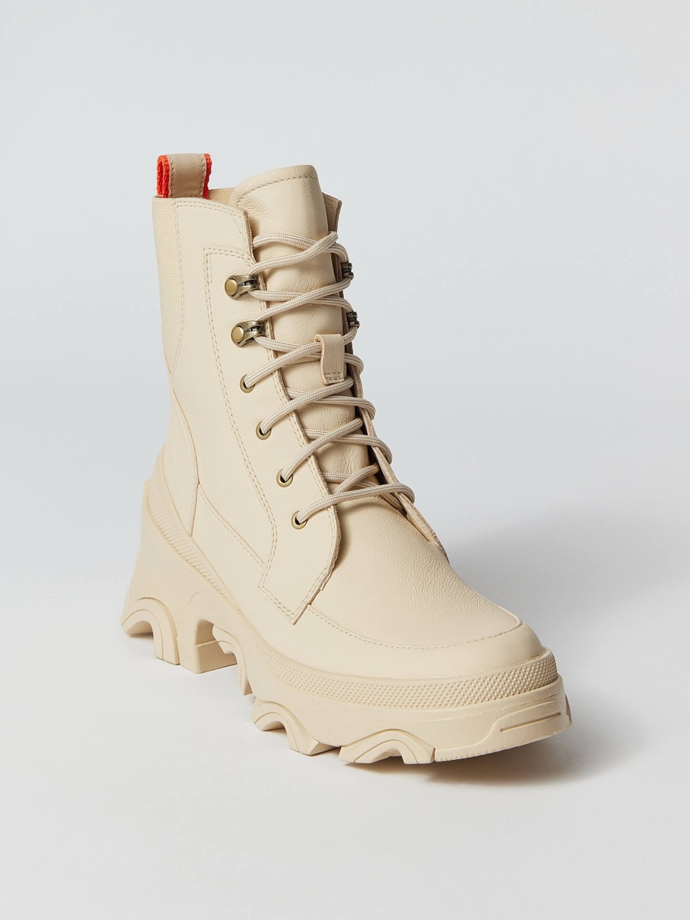 Sorel Women's Cream Lace-Up Chunky Combat Boot with Contrast Pull Tab